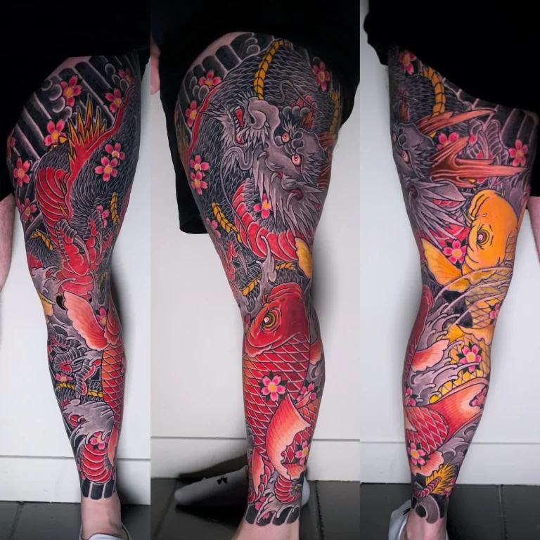 Dragon Ryu Koi Fish Cherry Blossom Sakura Full Leg Sleeve Japanese Traditional Tattoo Irezumi - Leg Sleeves - Japanese tattoo Vancouver by Horiryu II