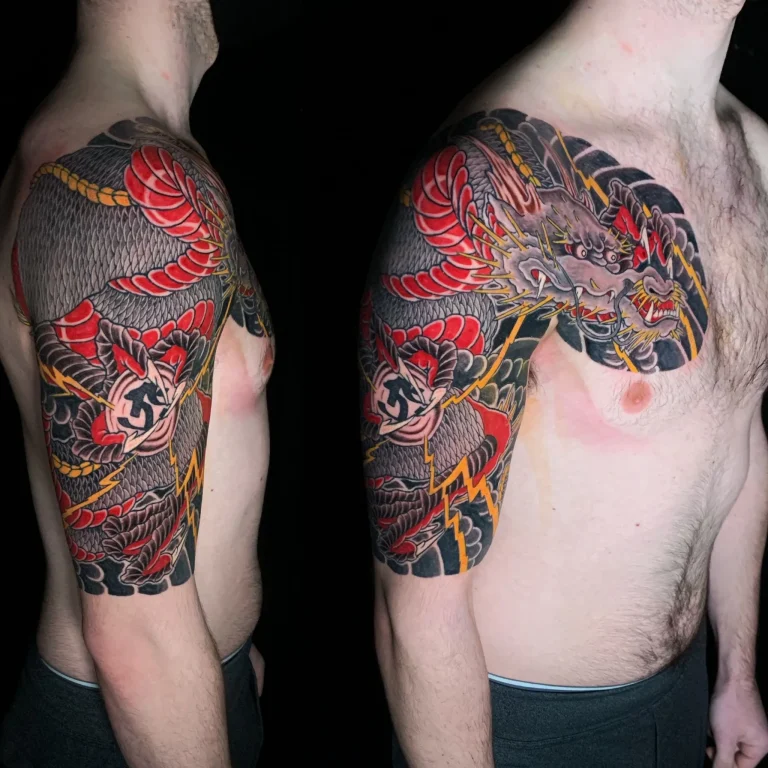 Dragon Ryu Lightning Half Arm Sleeve Chest Plate Panel Japanese Traditional Tattoo Irezumi - Sleeves - Japanese tattoo Vancouver by Horiryu II