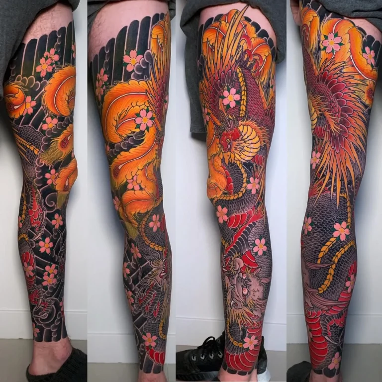 Dragon Ryu Phoenix Hoo Sakura Cherry Blossom Full Leg Sleeve Japanese Traditional Tattoo Irezumi - Leg Sleeves - Japanese tattoo Vancouver by Horiryu II