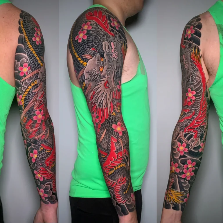 Dragon Ryu Sakura Cherry Blossom Full Arm Sleeve Japanese Traditional Tattoo Irezumi - Sleeves - Japanese tattoo Vancouver by Horiryu II