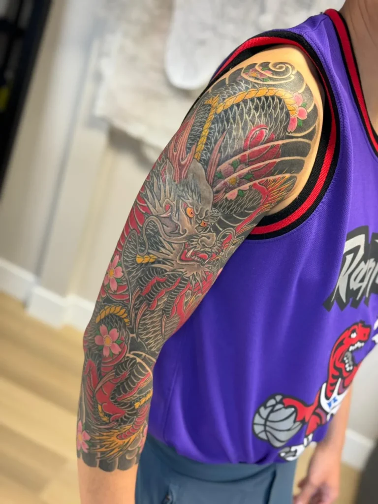 Dragon Ryu Three Quarter Full Arm Sleeve Cherry Blossom Sakura Japanese Traditional Tattoo Irezumi - Sleeves - Japanese tattoo Vancouver by Horiryu II