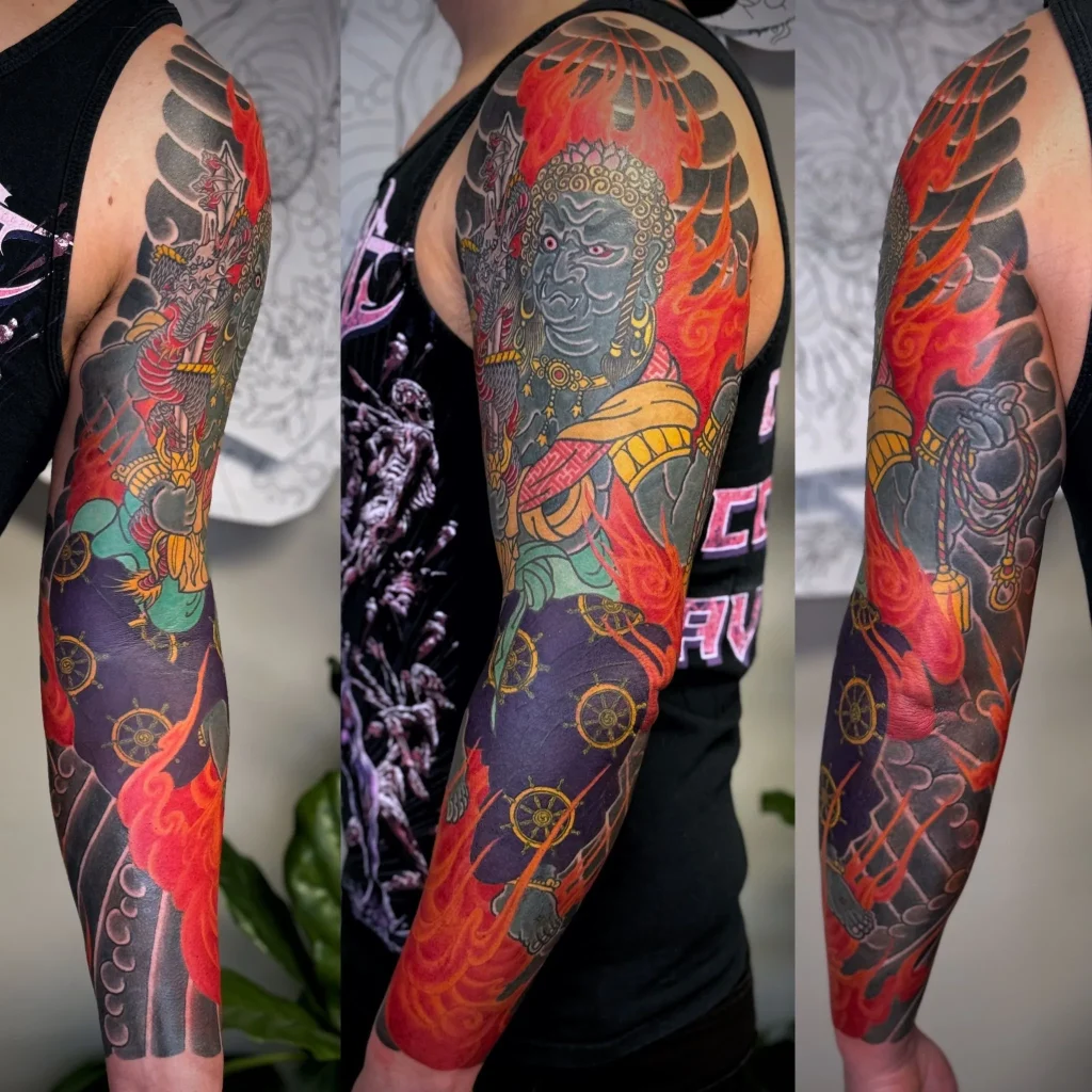 Fudo Myoo Buddha God Full Arm Sleeve Japanese Traditional Tattoo Irezumi - Sleeves - Japanese tattoo Vancouver by Horiryu II