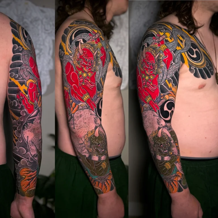 Fujin Raijin God Full Arm Sleeve Japanese Traditional Tattoo Irezumi - Sleeves - Japanese tattoo Vancouver by Horiryu II
