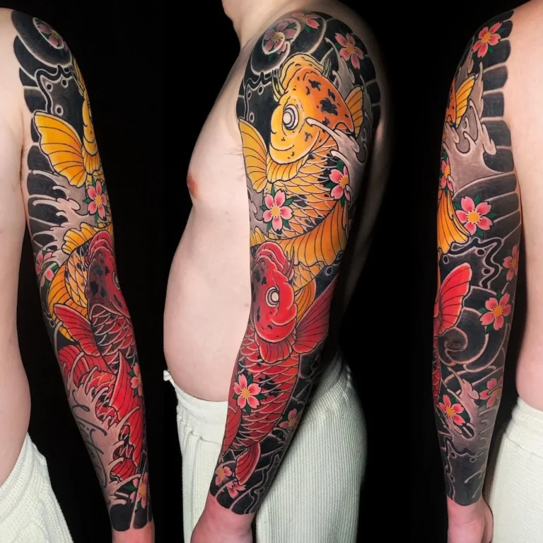 Koi Fish Cherry Blossom Sakura Full Arm Sleeve Japanese Traditional Tattoo Irezumi - Sleeves - Japanese tattoo Vancouver by Horiryu II