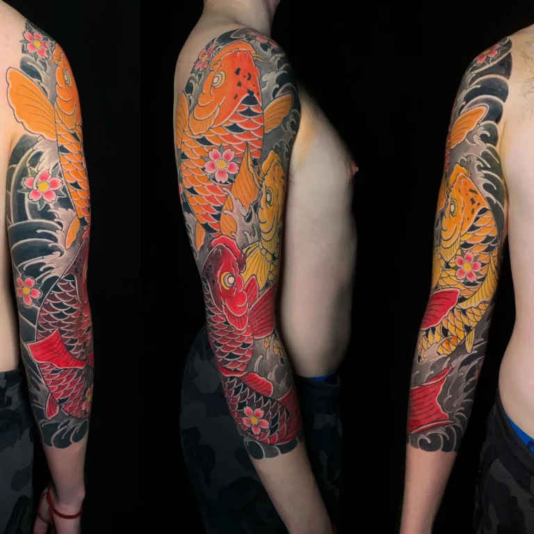 Koi Fish Cherry Blossom Sakura Three Quarter Sleeve Japanese Traditional Tattoo Irezumi - Sleeves - Japanese tattoo Vancouver by Horiryu II