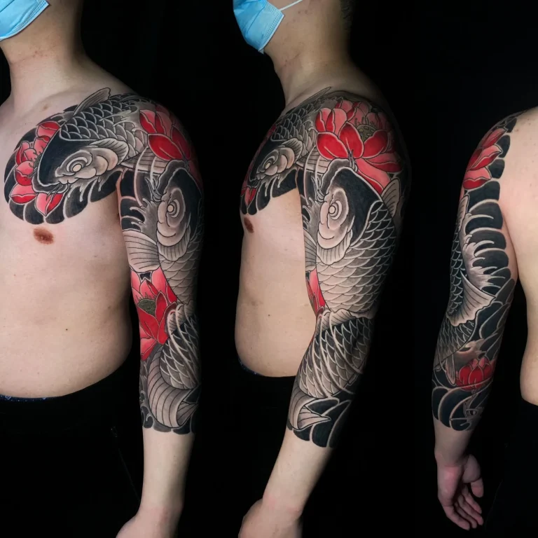 Koi Fish Hasu Lotus Flower Three Quarter Arm Sleeve Chest Piece Panel Plate Japanese Traditional Tattoo Irezumi - Sleeves - Japanese tattoo Vancouver by Horiryu II