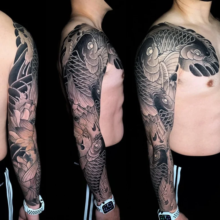 Koi Fish Lotus Flower Hasu Full Arm Sleeve Chest Plate Panel Japanese Traditional Tattoo Irezumi - Sleeves - Japanese tattoo Vancouver by Horiryu II