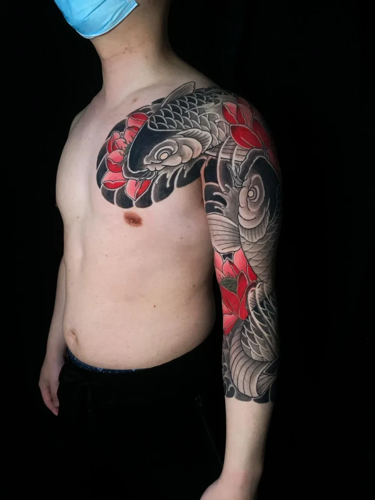 Koi Fish Lotus Hasu Three Quarter Arm Sleeve Chest Piece Panel Plate Japanese Traditional Tattoo Irezumi - Sleeves - Japanese tattoo Vancouver by Horiryu II