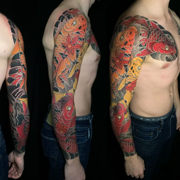 Koi Fish Maple Full Arm Sleeve Chest Plate Panel Japanese Traditional Tattoo Irezumi - Sleeves - Japanese tattoo Vancouver by Horiryu II