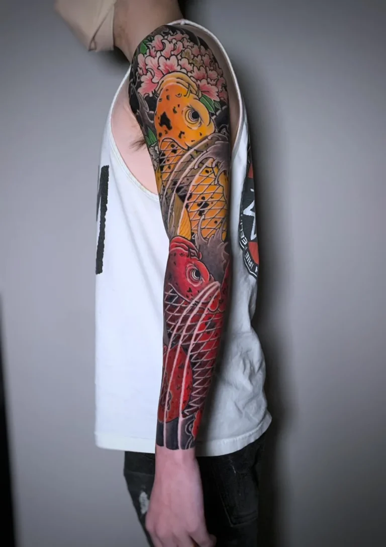 Koi Fish Peony Botan Full Arm Sleeve Color Japanese Traditional Tattoo Irezumi - Sleeves - Japanese tattoo Vancouver by Horiryu II