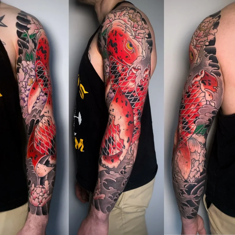 Koi Fish Peony Botan Full Arm Sleeve Japanese Traditional Tattoo Irezumi - Sleeves - Japanese tattoo Vancouver by Horiryu II