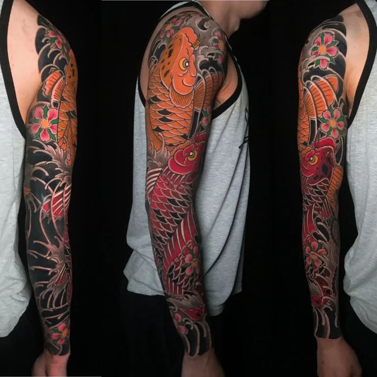 Koi Fish Sakura Cherry Blossom Full Arm Sleeve Japanese Traditional Tattoo Irezumi - Sleeves - Japanese tattoo Vancouver by Horiryu II