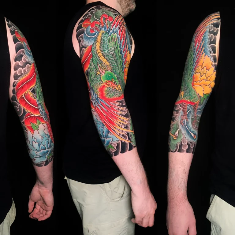 Phoenix Hoo Botan Peony Flower Three Quarter Sleeve Japanese Traditional Tattoo Irezumi - Sleeves - Japanese tattoo Vancouver by Horiryu II