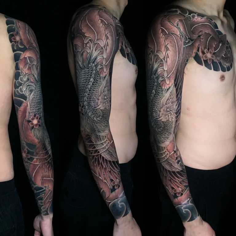 Phoenix Hoo Cherry Blossom Sakura Black And Grey Full Arm Sleeve Japanese Traditional Tattoo Irezumi - Sleeves - Japanese tattoo Vancouver by Horiryu II