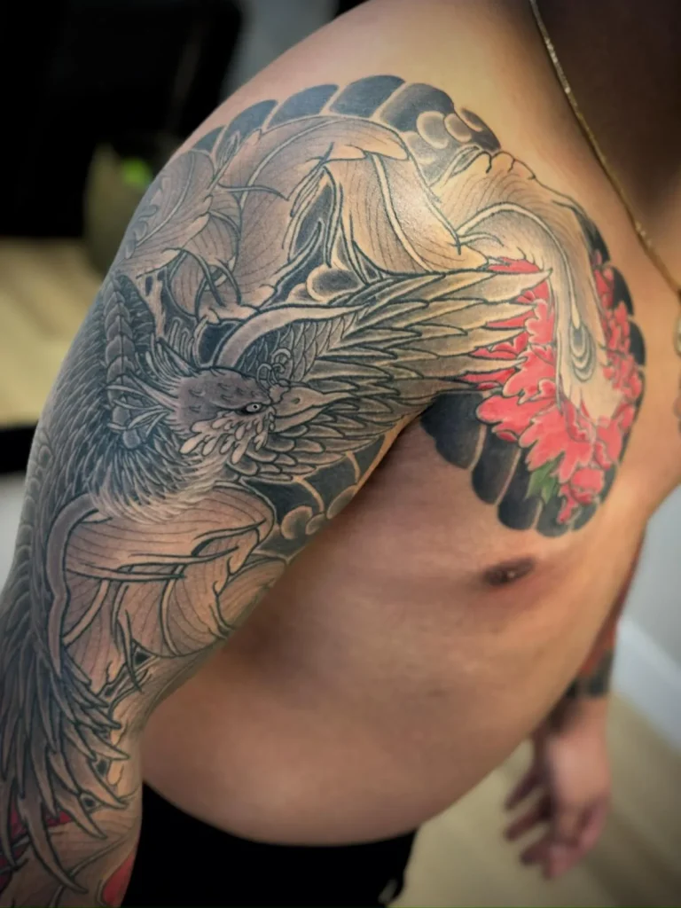Phoenix Hoo Peony Flower Full Arm Sleeve Chest Panel Plate Japanese Traditional Tattoo Irezumi - Sleeves - Japanese tattoo Vancouver by Horiryu II