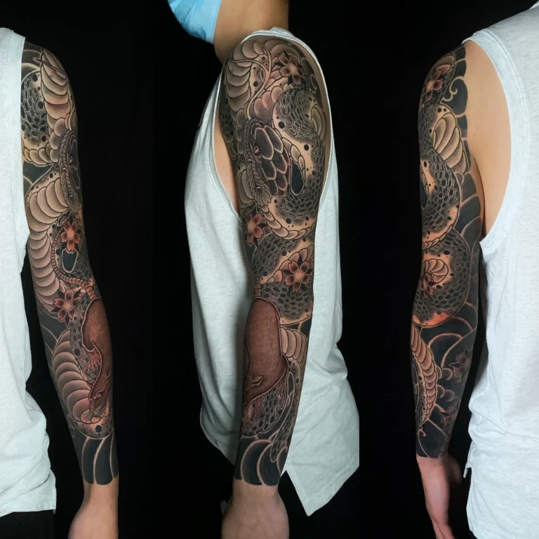 Snake Hebi Rat Cherry Blossom Sakura Full Arm Sleeve Japanese Traditional Tattoo Irezumi - Sleeves - Japanese tattoo Vancouver by Horiryu II