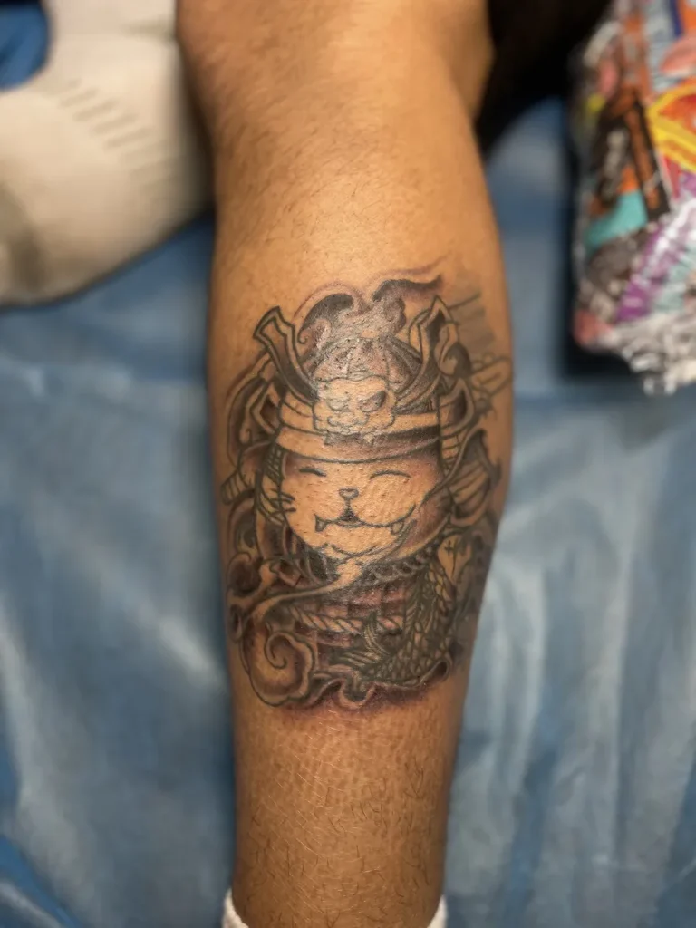 Kamy Cao Samurai Cat Tattoo Japanese Style Black Grey - Small Pieces - Japanese tattoo Vancouver by Kamy Cao